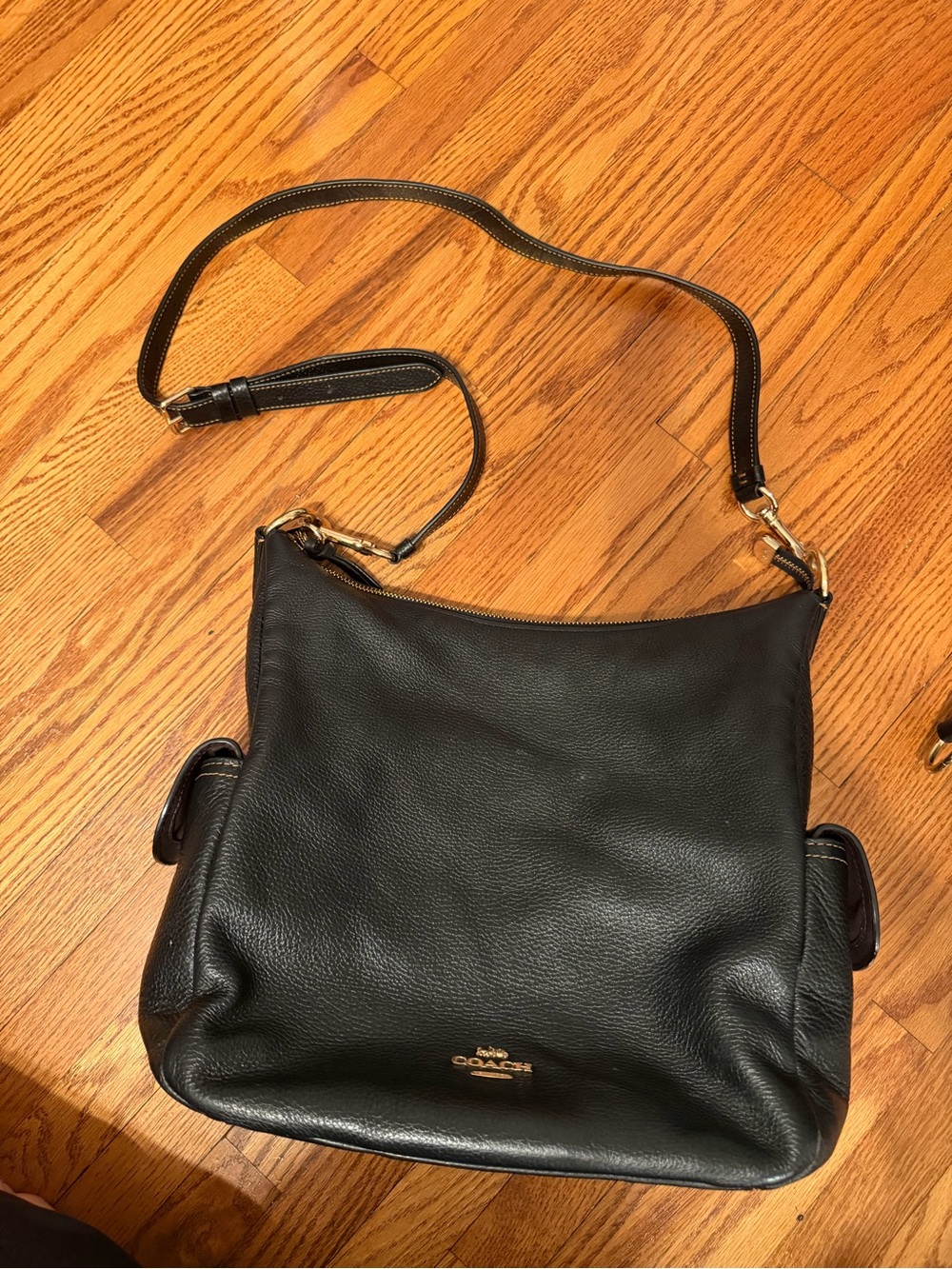 Coach Black Pebbled Leather Crossbody Shoulder Bag with Gold Hardware